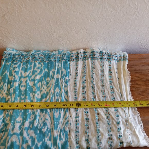 Turquoise Blue & White Ikat Mixed Print Infinity Scarf - Picture 13 of 16